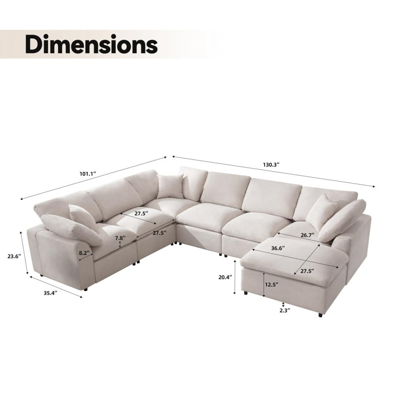 Latitude Run Oversized Modular Sectional Sofa, Shariff 7 Seat U Shaped Cloud Couch