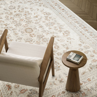 Tapis à motif de médaillon floral beige ivoire traditionnel Abani Rugs Giavonnie
