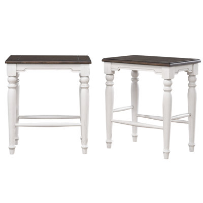 Sunset Trading French Chic 24" Backless Barstools | Set Of 2 Kitchen Island Counter Stools | Two-Tone Antique White & Walnut Brown Solid Wood | Dinin by Sunset Trading