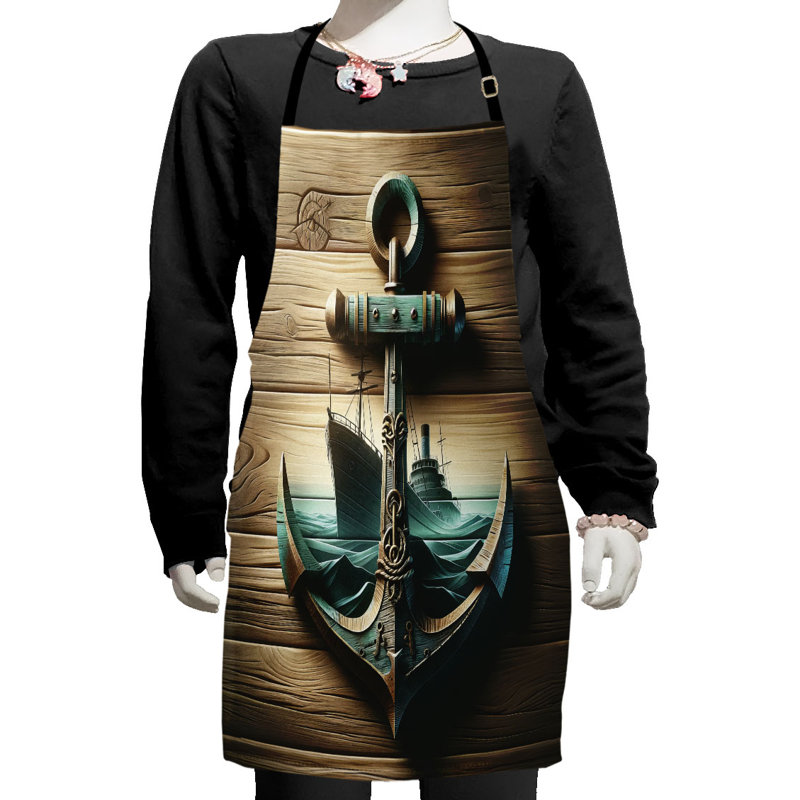 East Urban Home Nautical Apron with Adjustable Ties and Hook & Loop Straps Small Sand Brown Dark Teal
