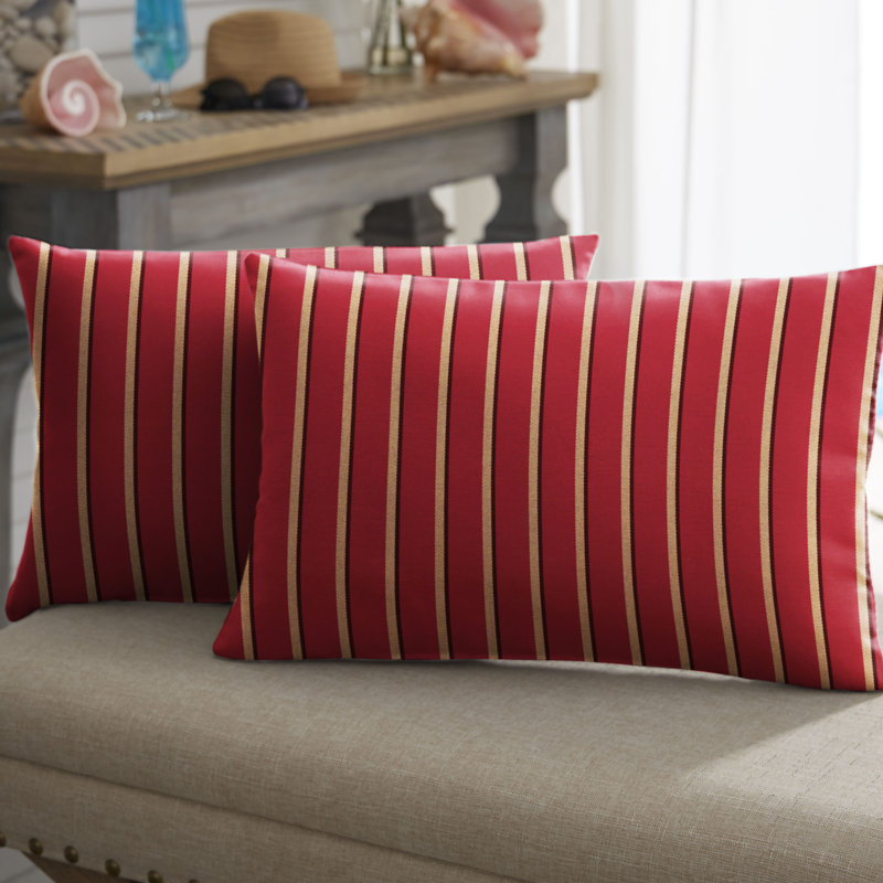 Striped Sunbrella® Outdoor Reversible Throw Pillow, 16"H x 26"W, Harwood Crimson Sunbrella®