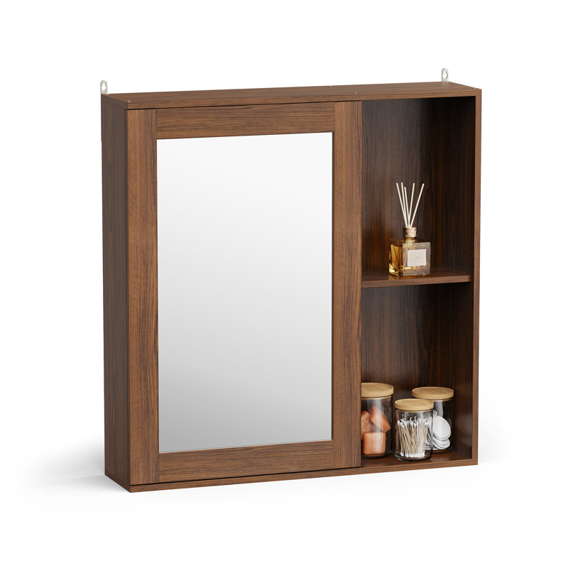 Chester Wall Mounted Bathroom Mirror Cabinet, Dark Wood