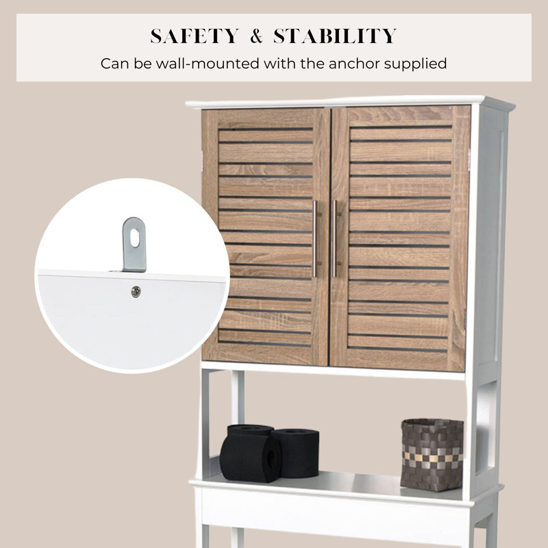 White and Oak Over-the-Toilet Bathroom Storage Cabinet