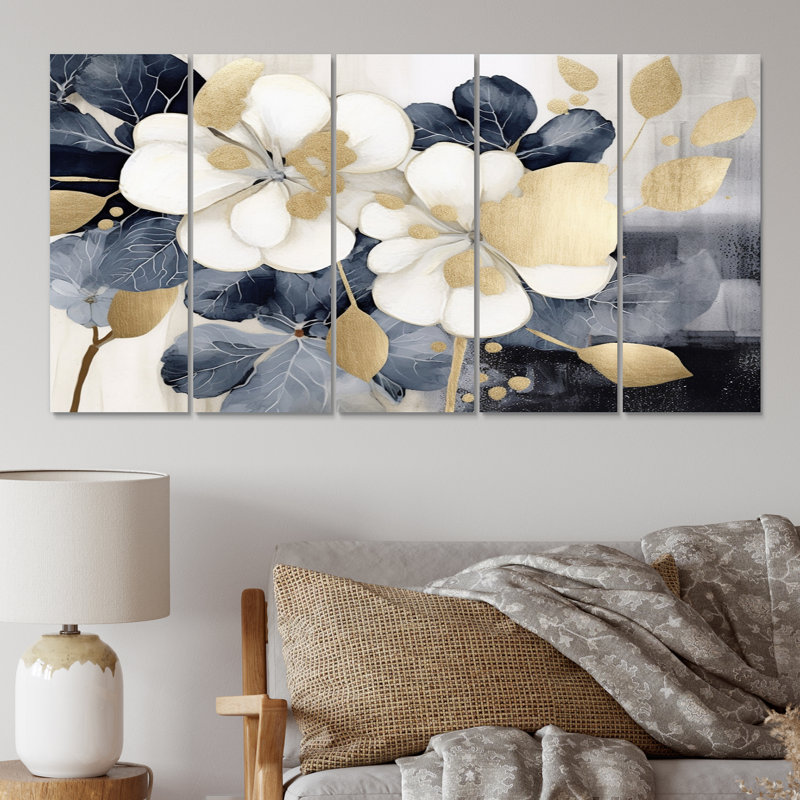 Hortensia en or blanc Blooms Heaven II - ensemble d'art mural floral en métal