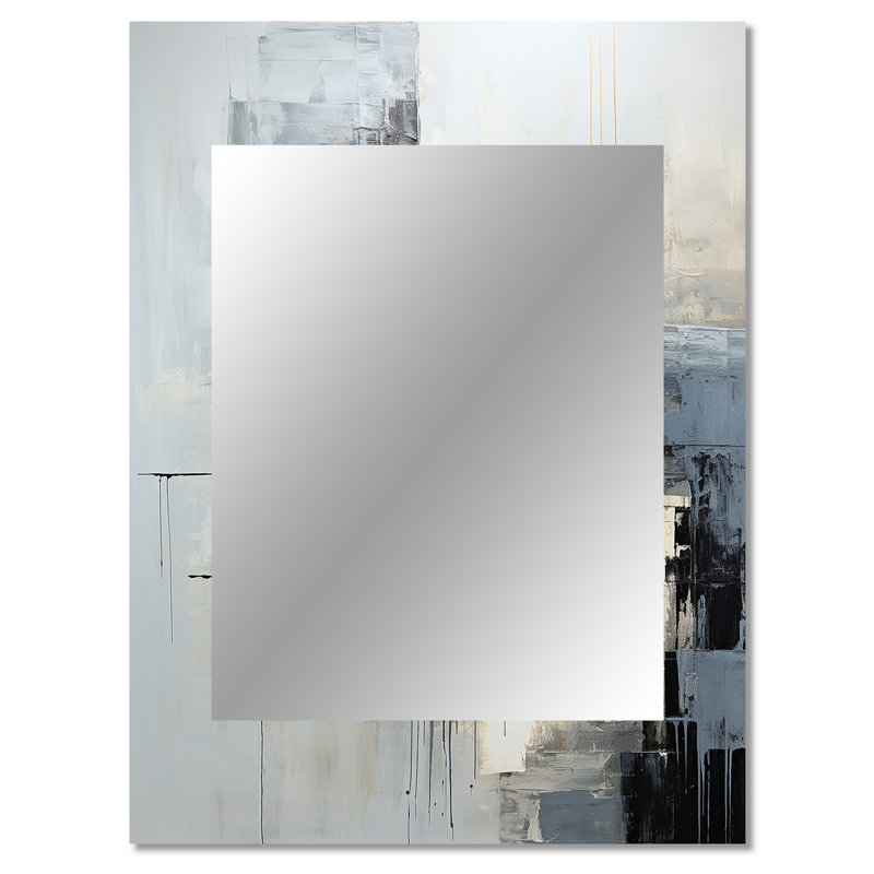 Grey And White Abstract Cityscape 2 - Grey Bold & Eclectic Modern Wall Mirror, 40" x 30"