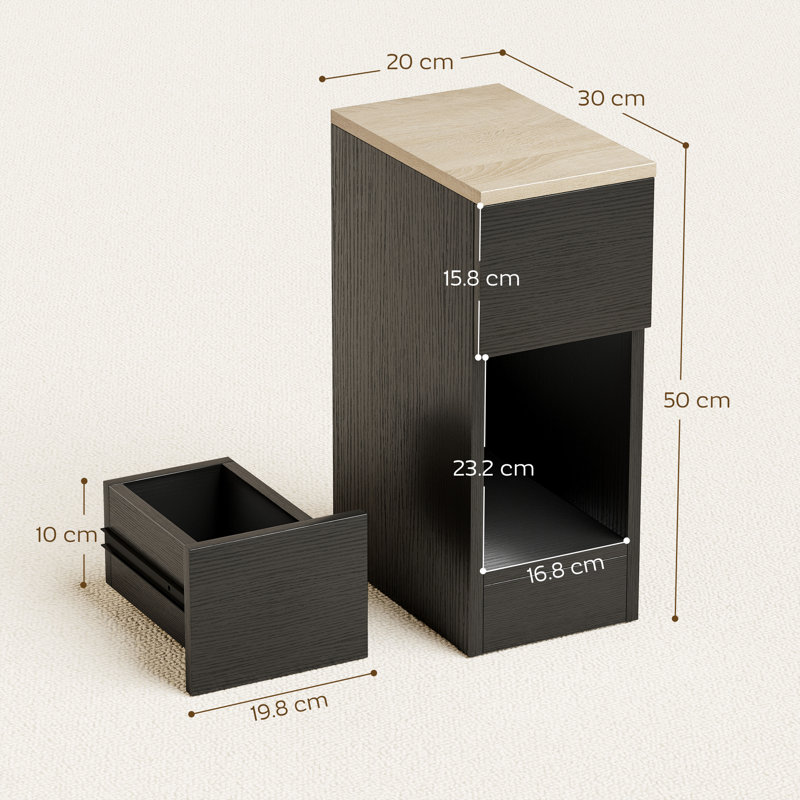 Scotto 20cm W Manufactured Wood Bedside Table, Black