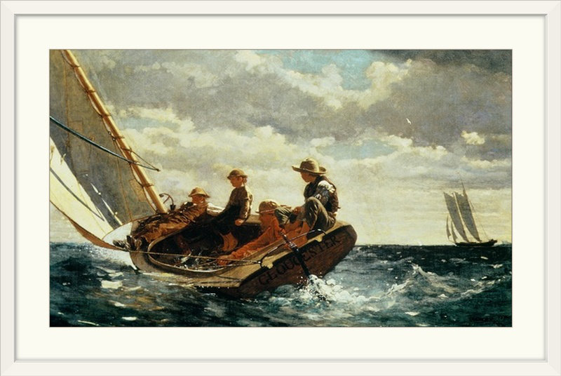 «Breezing Up (A Fair Wind) 1873-76» par Winslow Homer - reproduction, H 23 po x l 32 po x P 1 po, Cadre blanc