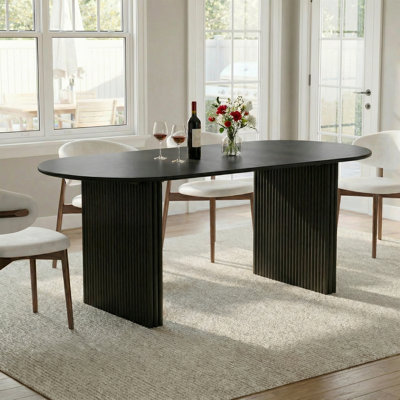 Table de salle à manger moderne à double caisson ovale en bois 67 po