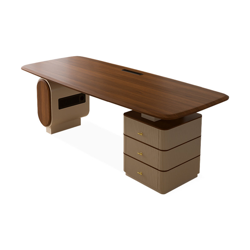 Bureau rectangulaire à 3 tiroirs Brownness + Beige, H 29,53 po x l 70,87 po x P 27,56 po, Beige