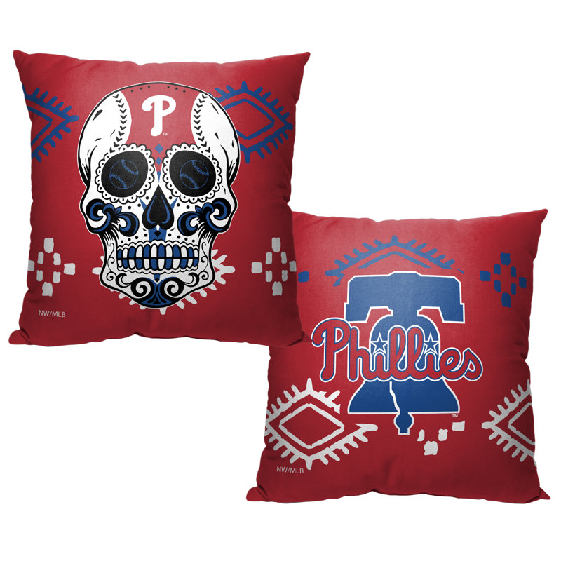 Philadelphia Phillies Red Candy Skull 16" Square Throw Pillow