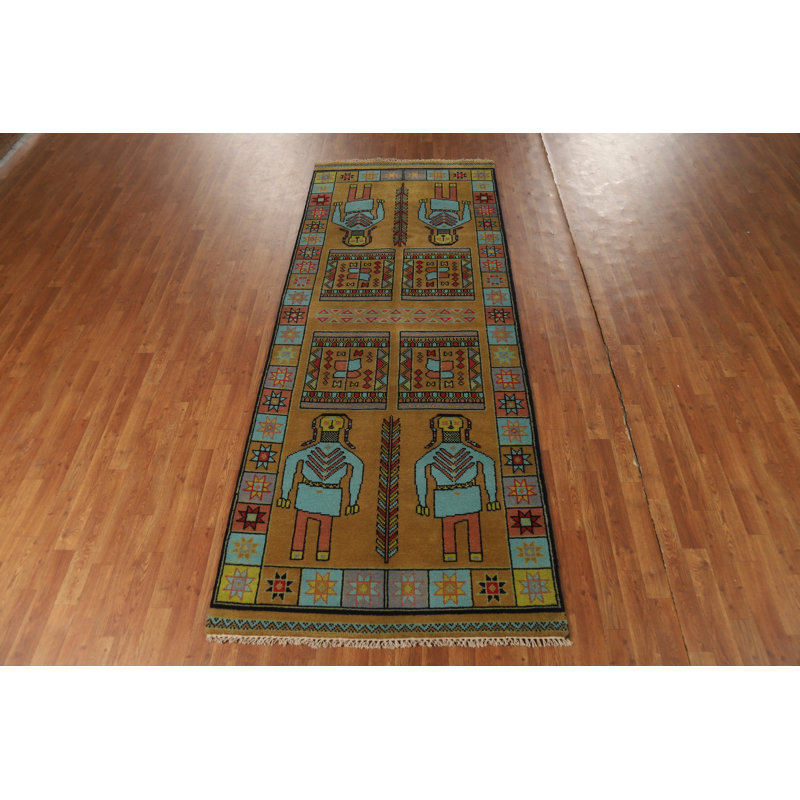 Tapis de couloir indien en laine à motif géométrique 4 x 10