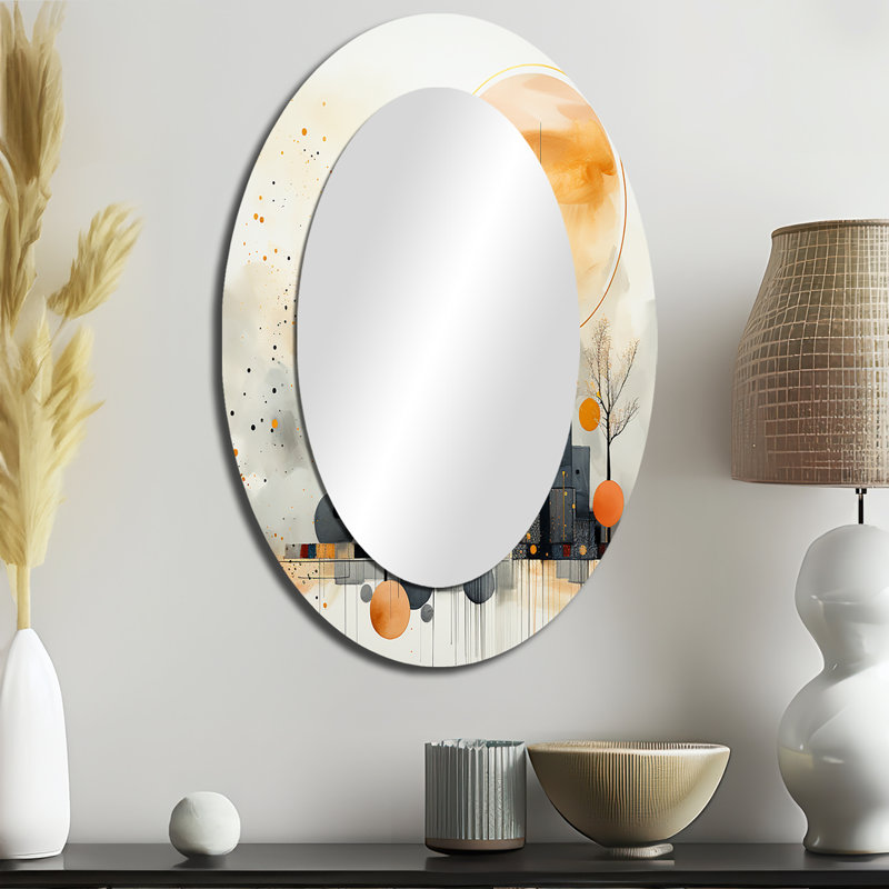Décor de miroir moderne moderne noir et jaune forêt paysage III - jaune ovale, H 36 po x l 24 po