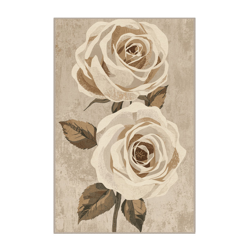 Machine Washable Fieldston Valentines Modern & Contemporary Abstract Rug in Brown – Beige Binding, 4x6