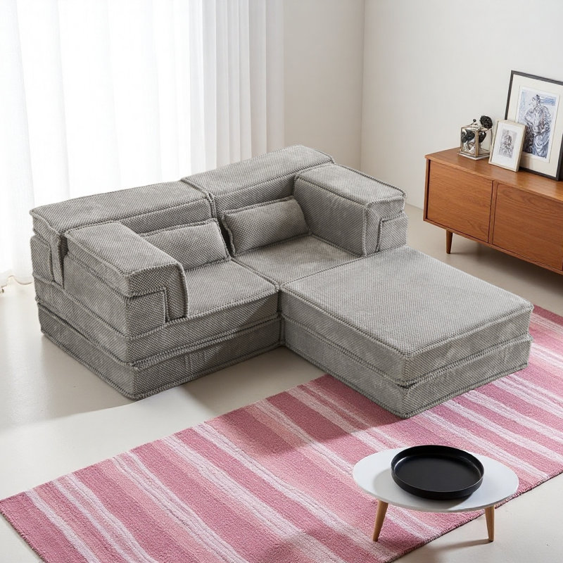 Compression Mahjong Sofa,Convertible Floor Sofa Bed,DIY Boneless Modular Sectional Sofa,No Assembly Required,Circle Fleece Fabric