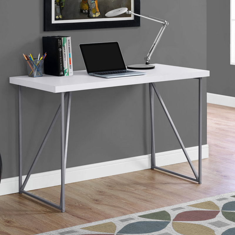 Bureau d'ordinateur, bureau personnel, ordinateur portable, L 48 po, travail, stratifié, métal gris, contemporain, moderne