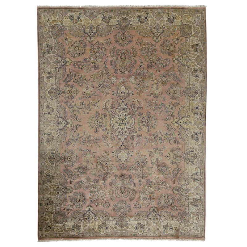 Hand Knotted Wool Area Rug in Rose And Ivory