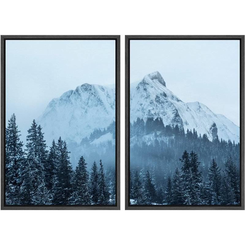 Hiver, neige, neige, montagne, forêt, paysage naturel, impression sur toile, 2 pièces, H 36 po x l 48 po x P 1,5 po