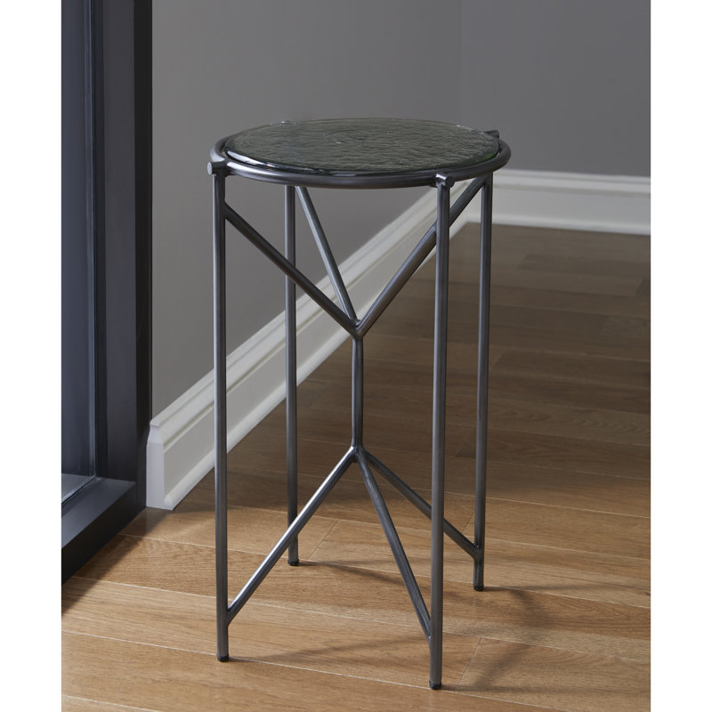 Black Round Metal and Glass Transitional Side Table