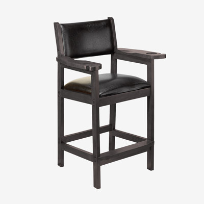 American Heritage Spectator Chair – Gray Finish with Padded Leather Seat, Armrests, and Built-In Cue & Drink Holder