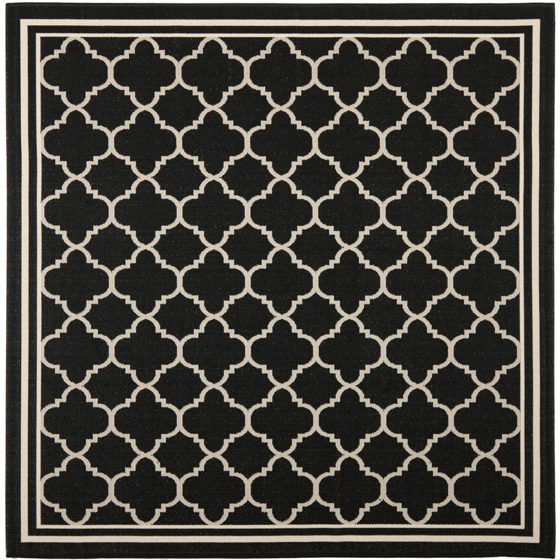 Herefordshire Indoor/Outdoor Hooked Black/Beige Rug, Square 201 cm