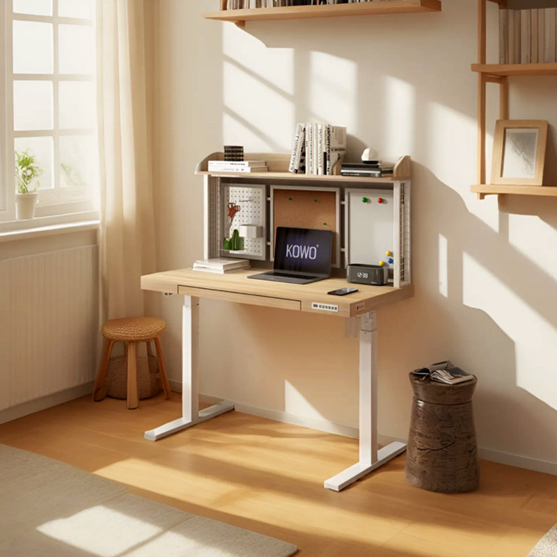 Bureau debout à hauteur ajustable Gooitsen, Naturel / Blanc, 55" H x 54.3" W x 23.6" D