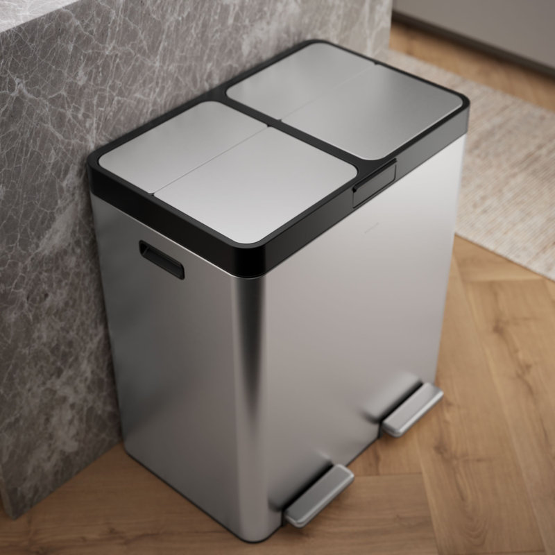 82-Liter Stainless Steel Dual-Bin Step Trash Can, Gray