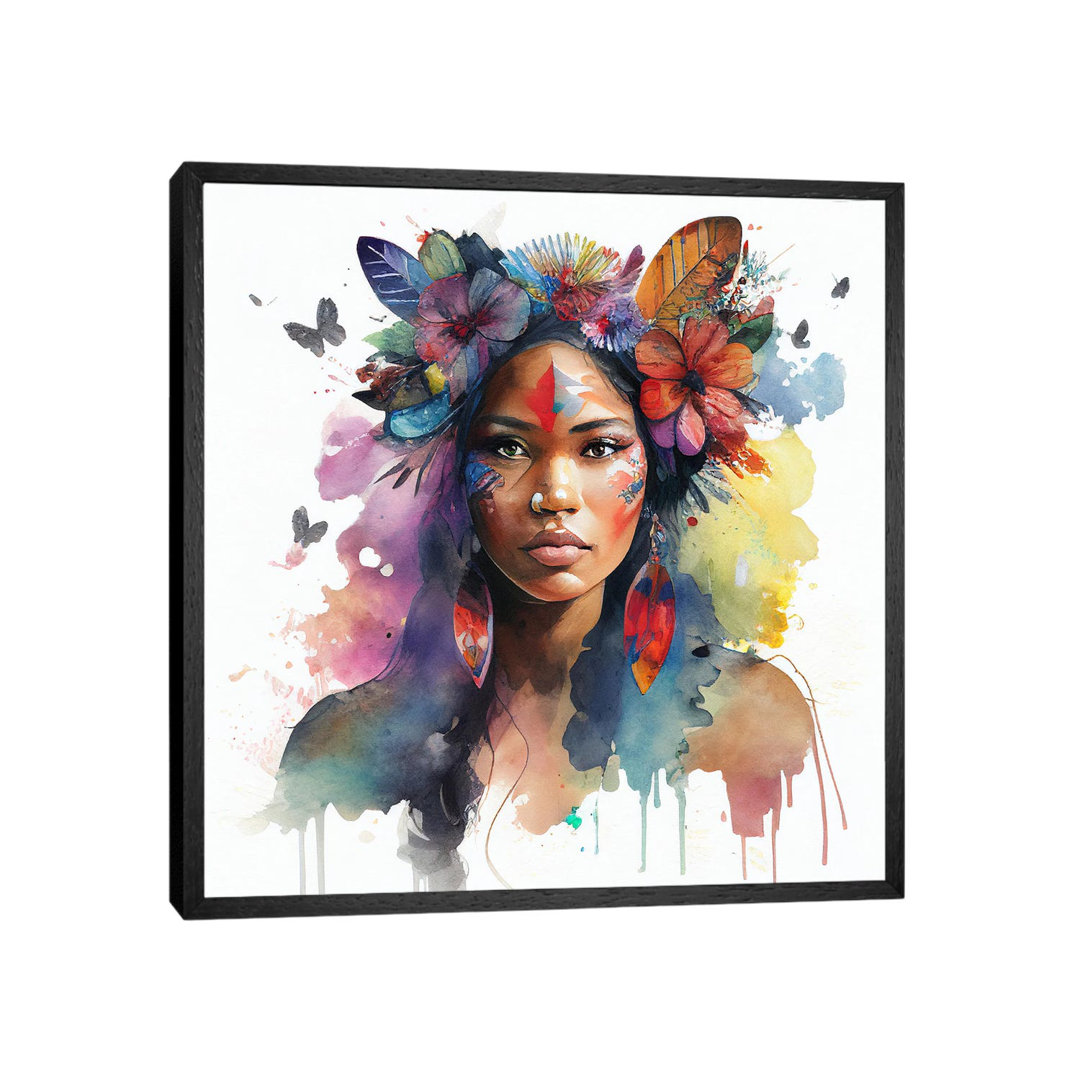 Watercolor Floral Indian Native Woman I von Chromatic Fusion Studio - Gallery-Wrapped Canvas Giclée on Canvas