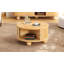 Table basse ronde cannelée avec rangement, bois massif de pin, porte coulissante, naturel, 31,8 po