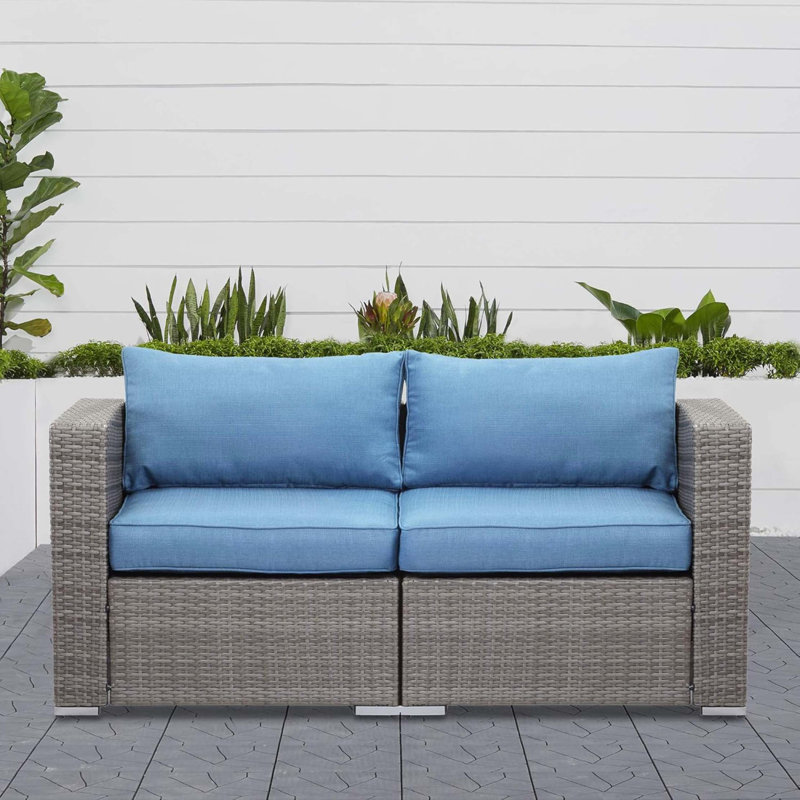 Ensemble de causeuse d'extérieur en osier 2 pièces 59 "de largeur 59" avec coussins