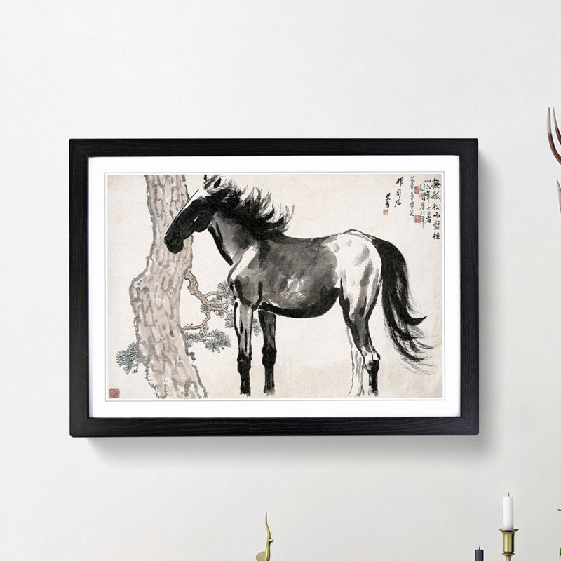 Horse by Jin Nong - Picture Frame Painting Print, 36cm H x 48cm W x 2cm D, Black Framed