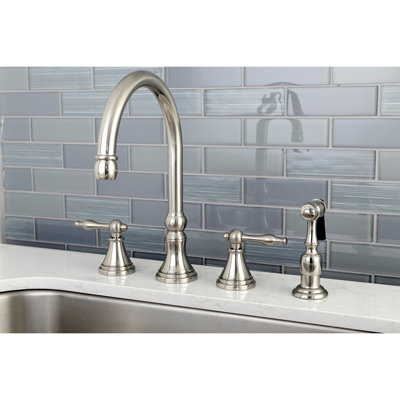 Kingston Brass Governor Double-Handle 4-Hole Widespread Kitchen Faucet with Brass Sprayer