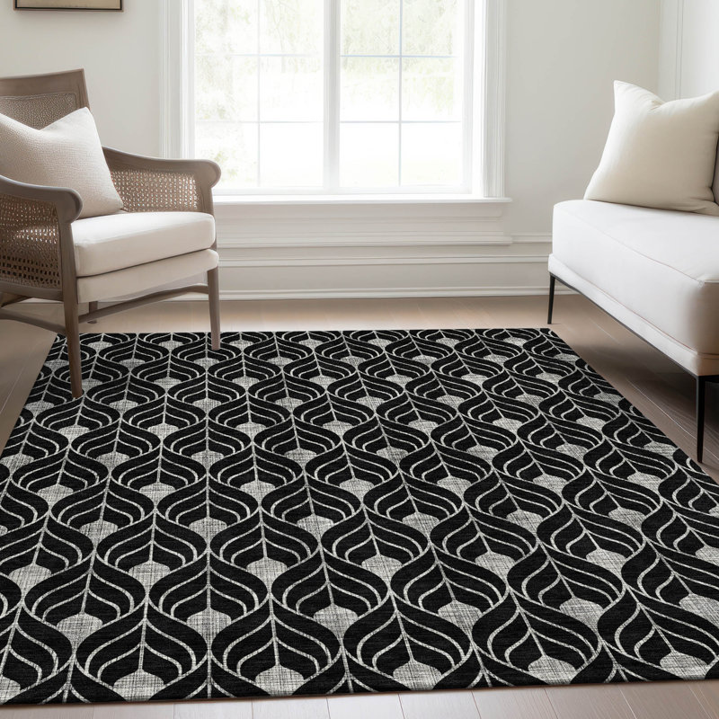 Tapis noir Prisco lavable à la machine de qualité supérieure, Rectangulaire 8 pi x 10 pi