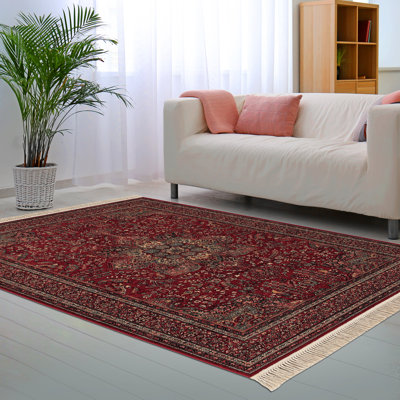 Tapis oriental en laine à franges rouges Doughman
