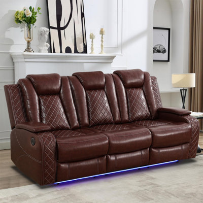 Tamecha 83.5'' Breathing Leather Power Reclining Sofa with LED Lighting