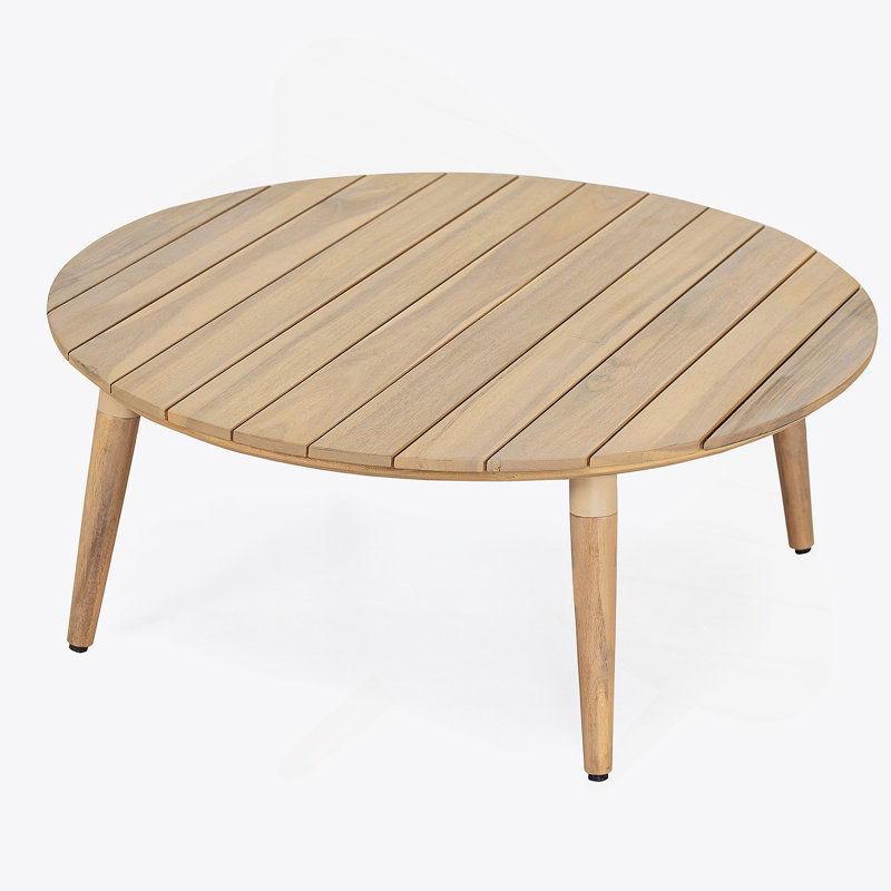 Table basse d'extérieur ronde en bois d'acacia, finition bois naturel