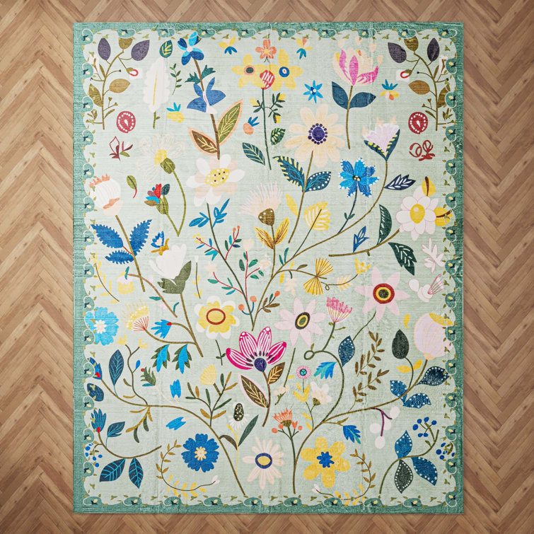 Nature Voja Floral Non-Slip Machine Washable Colorful Christmas Decor Area Rug in Green for Living Room, Bedroom, Hallway Runner, Entryway Rugs