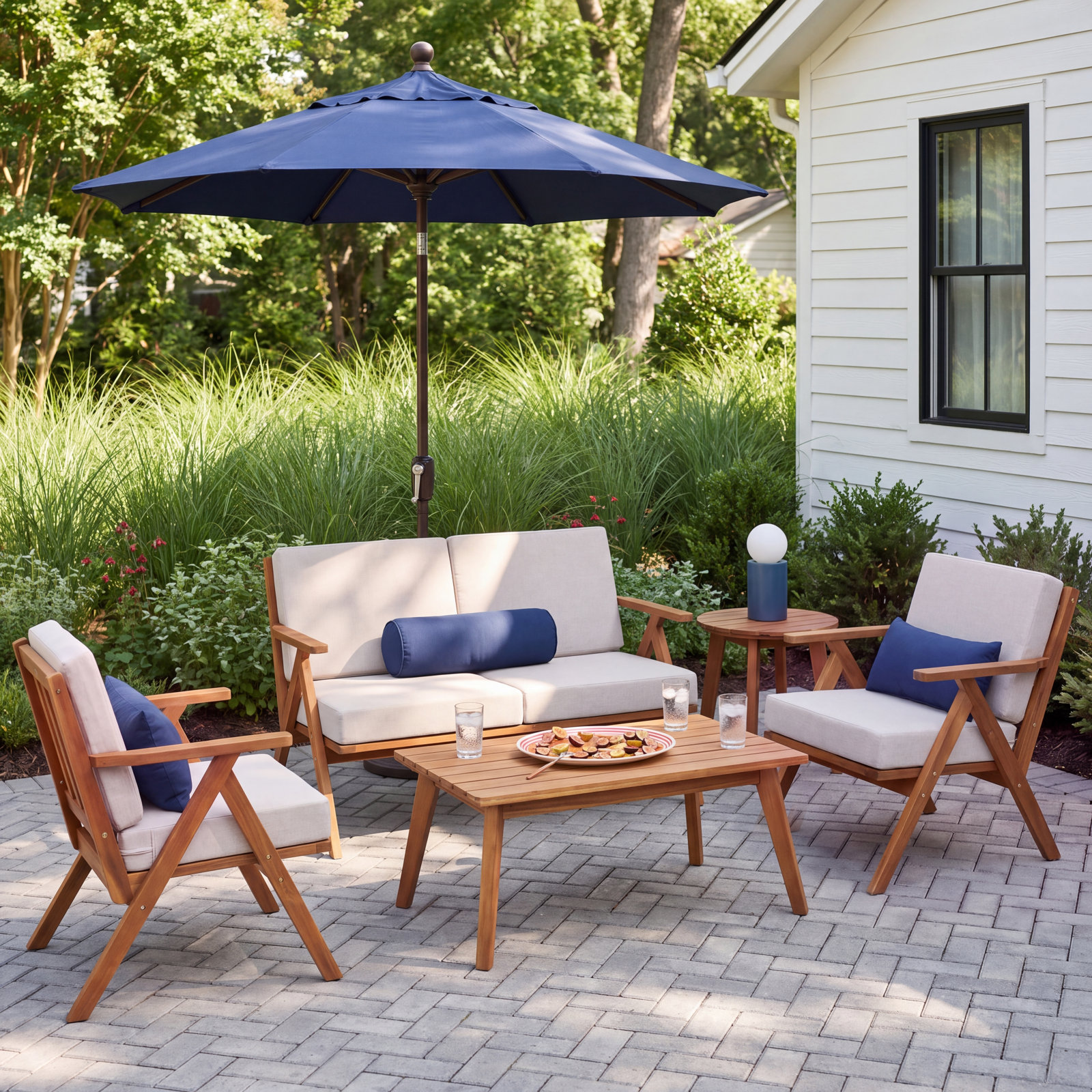 Jose 4-Person Acacia Patio Seating Group, Light Gray, Natural