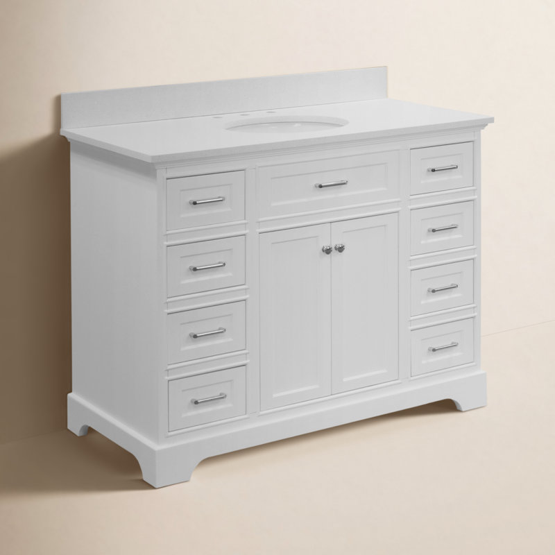 Ronnie 22" D x 35" H Single Bathroom Vanity with White Cabinet and Quartz Countertop, White, Quartz
