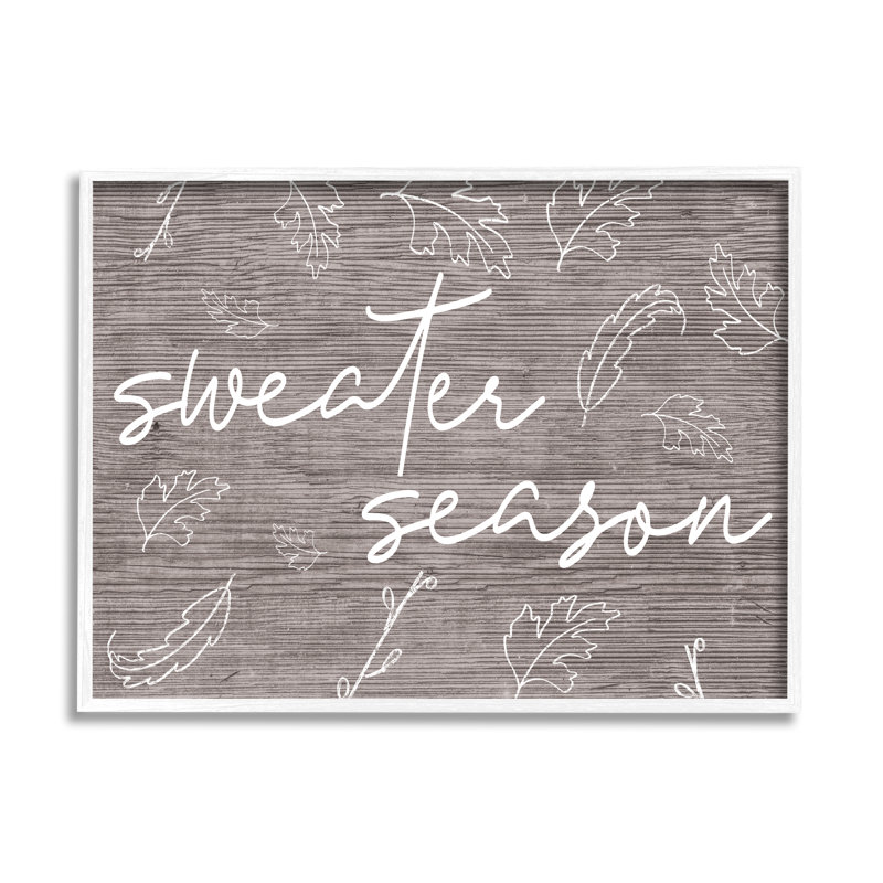 Chandail «Season Season Falling Leaves Outline Rustic Pattern» par - Art textuel, Cadre blanc, H 11 po x l 14 po