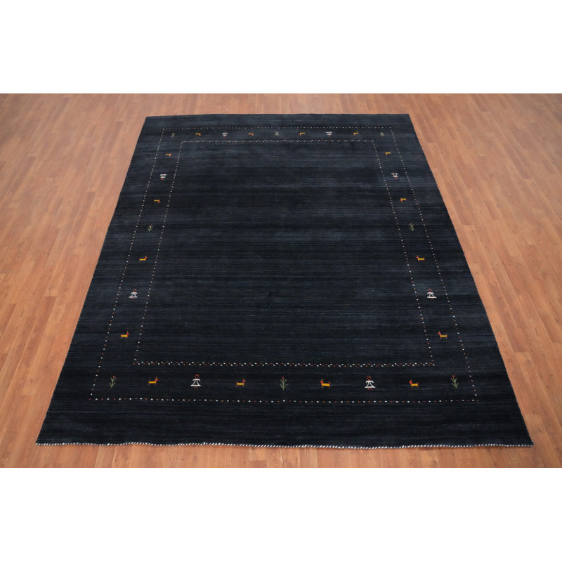 Tapis bleu foncé fait à la main de style Gabbeh 8 x 10