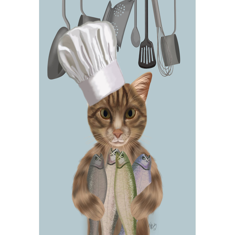 Tabby Cat Fish Chef, Portrait, H 18 po x l 12 po x P 1,25 po