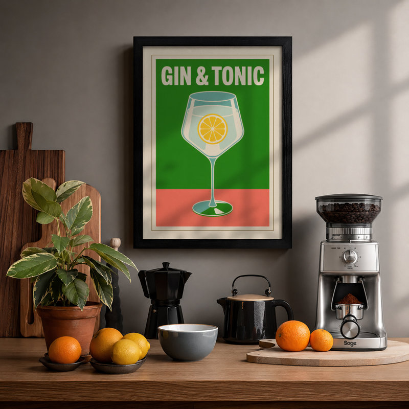 Gin and Tonic Retro - Framed Print, A1 - 84.1 x 59.4 cm, Black