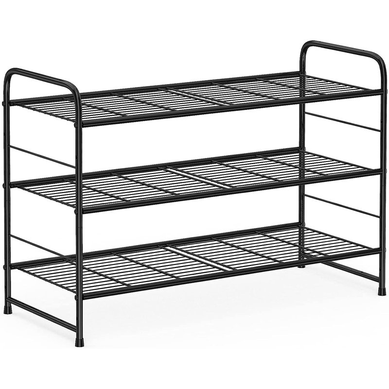 9 Pair Stackable Shoe Rack, Black