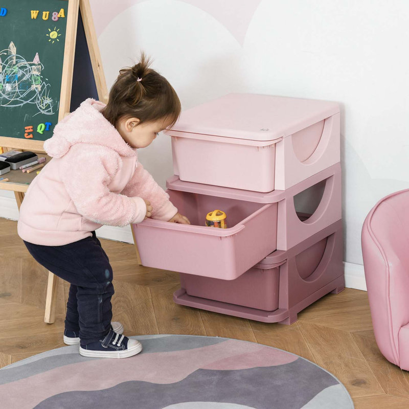 Commode à 3 niveaux, commode à tiroirs, rangement pour jouets, Rose