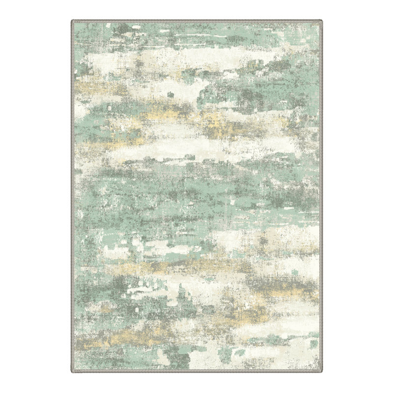 Brush Strokes Abstract Machine Washable Sage / Beige Indoor Area Rug With Non-Slip Backing, Rectangle 8' x 10'