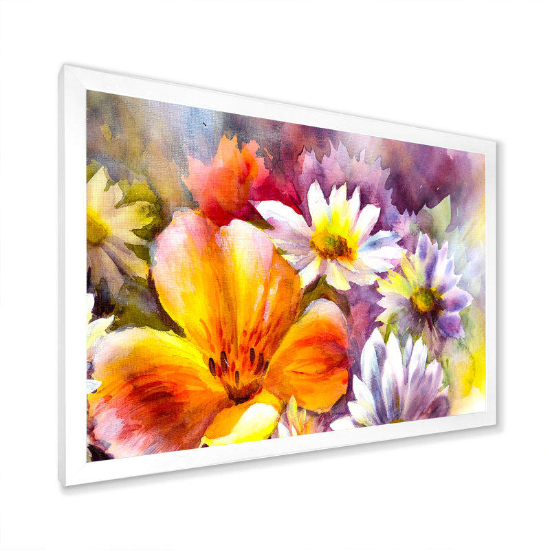 «Bright Bouquet Of Spring Flowers IV», reproduction sur toile flottante, Cadre photo blanc, H 16 po x l 32 po x P 1 po