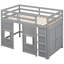Lit mezzanine simple en bois gris avec rangement - Fabrication robuste pour la chambre à coucher intégrée et les fenêtres-195074685