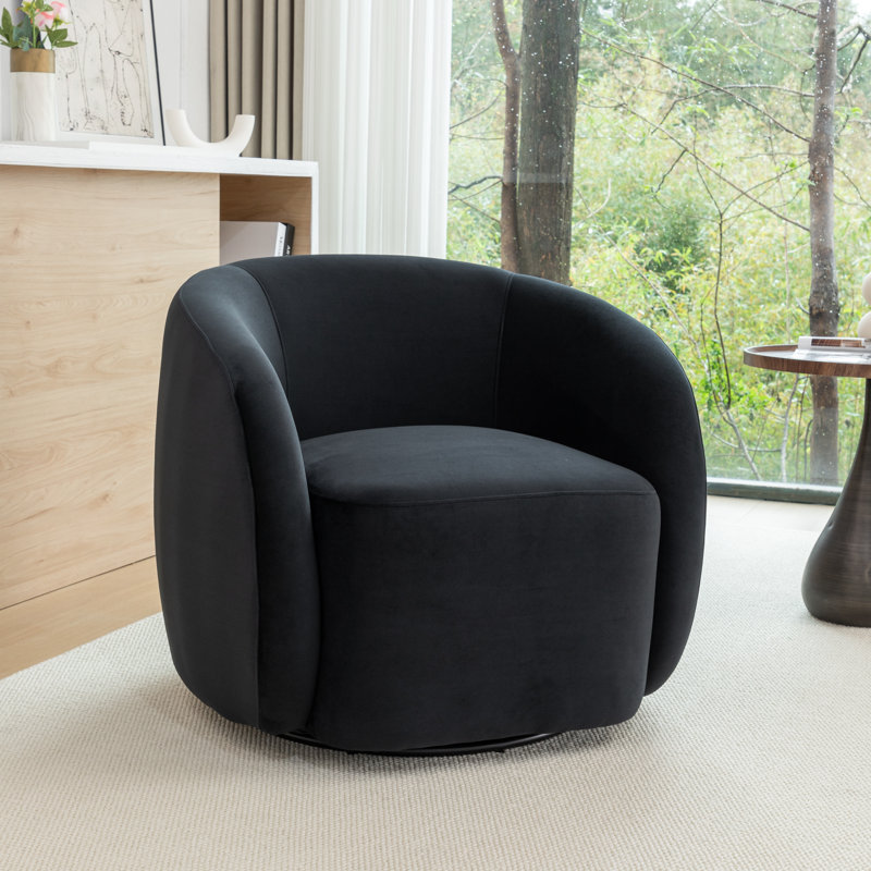 Fauteuil demi-tonneau pivotant en velours Arrun, Noir, noir, noir, noir