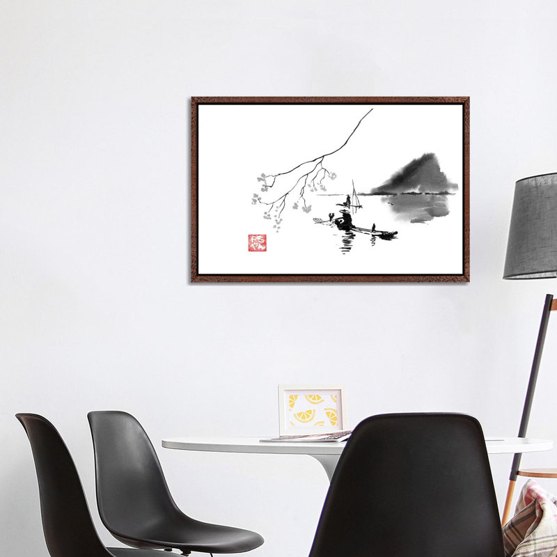Lake by Péchane - Painting on Canvas, Classic Brown Wood Framed, 101.6 cm H x 66.04 cm W
