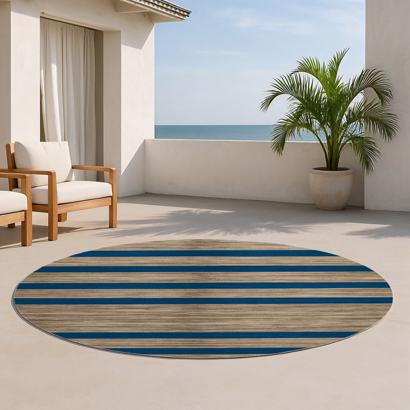 Tapis intérieur / extérieur gris HorizontalStripes, Rond 5 pi